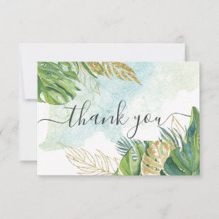 Cartão De Agradecimento Palma Tropical Deixa Casamento Dourado Foliar Verd