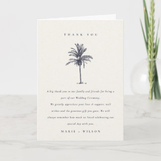 Cartão De Agradecimento Palmeira Tropical Rústica Casamento Kraft Azul Mar