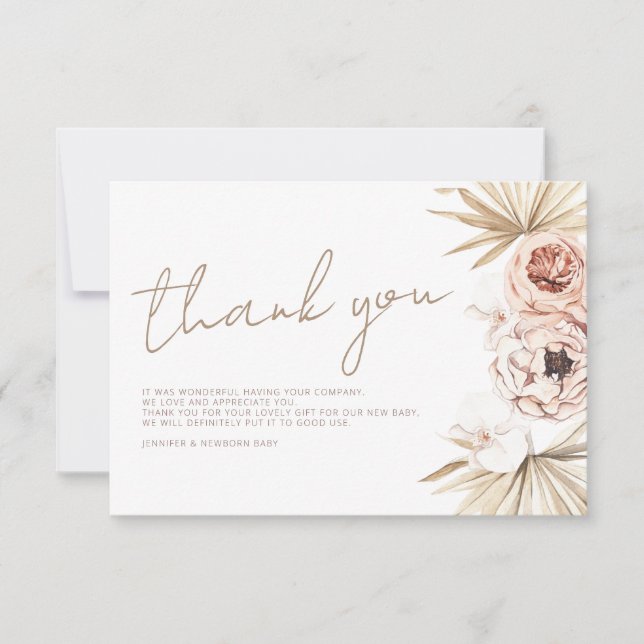 Cartão De Agradecimento Pampas Grass Boho Bohemian Obrigado Chá de fraldas (Frente)