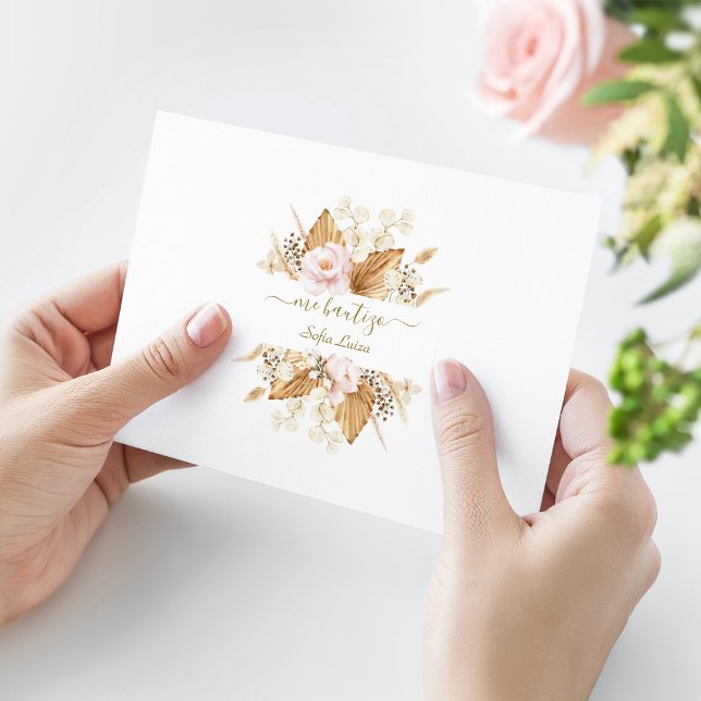 Cartão De Agradecimento Pampas Grass Floral Gracias Con Oración Bautizo (Criador carregado)