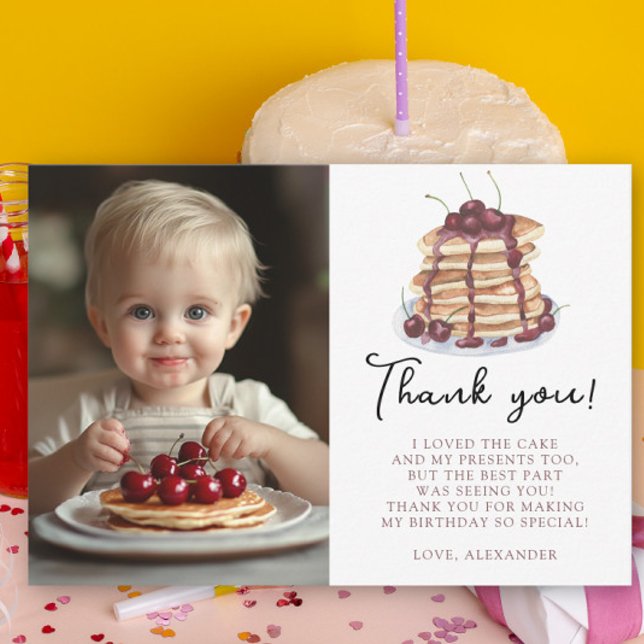 Cartão De Agradecimento Pancakes de Aquarela Primeira Festa de aniversário (Criador carregado)