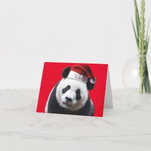 Cartão De Agradecimento Panda Bear Vestindo um Chapéu de Papai Noel no Na
