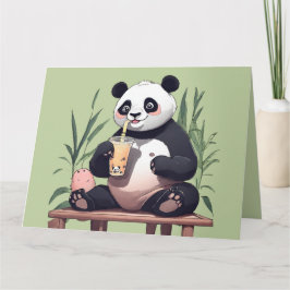 Cartão De Agradecimento Panda fofo bebendo chá de bolhas, chá boba