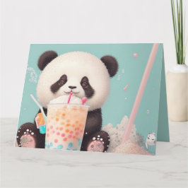 Cartão De Agradecimento Panda fofo bebendo chá de bolhas, chá boba