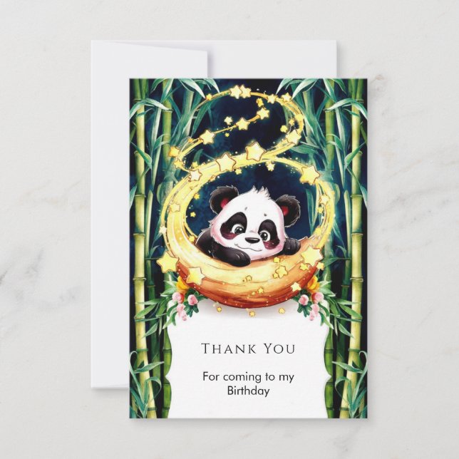 Cartão De Agradecimento Panda Mágico Simples de Aquarela de Aniversário (Frente)