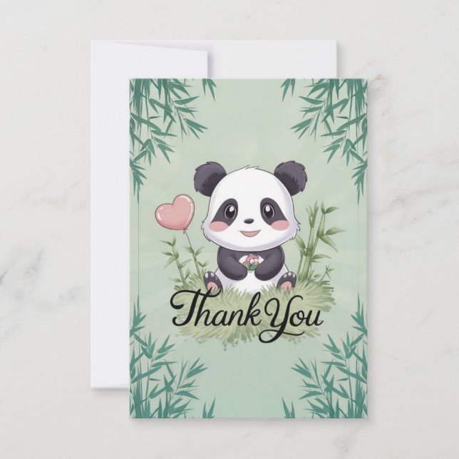 Cartão De Agradecimento Panda Simples e Adorável (Frente)