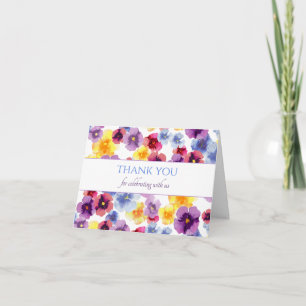 Cartão De Agradecimento Pansies Roxas Boho Banho de Noiva Aquarela