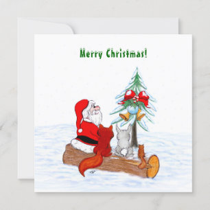 Cartão De Agradecimento Papai Noel com Raposa e Esquilo