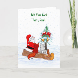 Cartão De Agradecimento Papai Noel com Raposa e Esquilo do Coelho