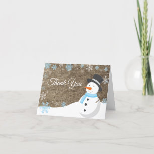 Cartão De Agradecimento Papai Noel de Natal de Inverno em Burlap Azul