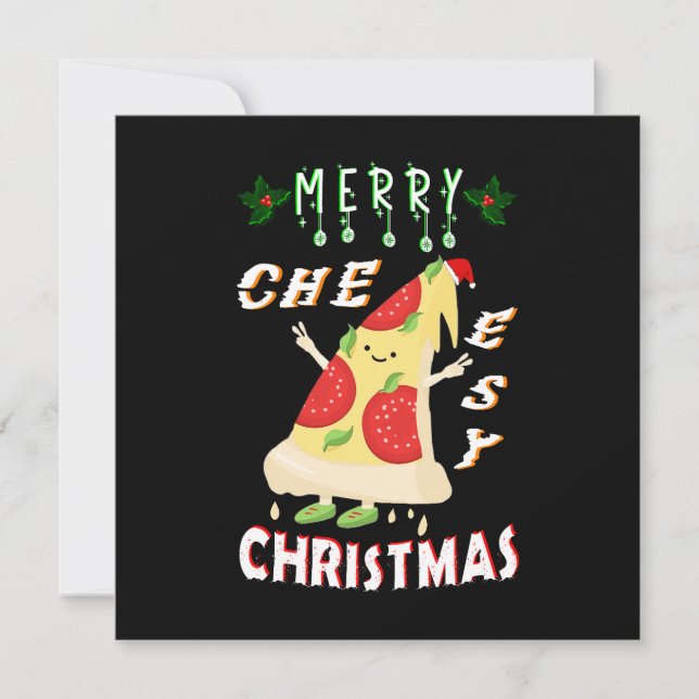 Cartão De Agradecimento Papais noeis de Natal Cheesy feliz Pizza Natal (Frente)