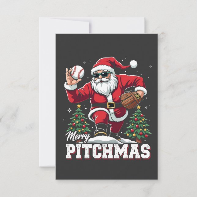 Cartão De Agradecimento Papais noeis de Natal de Pitchmas felizes Baseball (Frente)