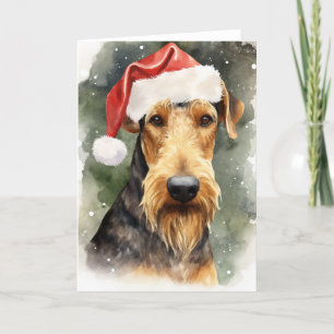 Cartão De Agradecimento Papais noeis de Natal do Cão Airedale Paws Festivo