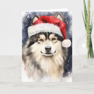 Cartão De Agradecimento Papais noeis de Natal do Cão Malamute do Alasca Pa