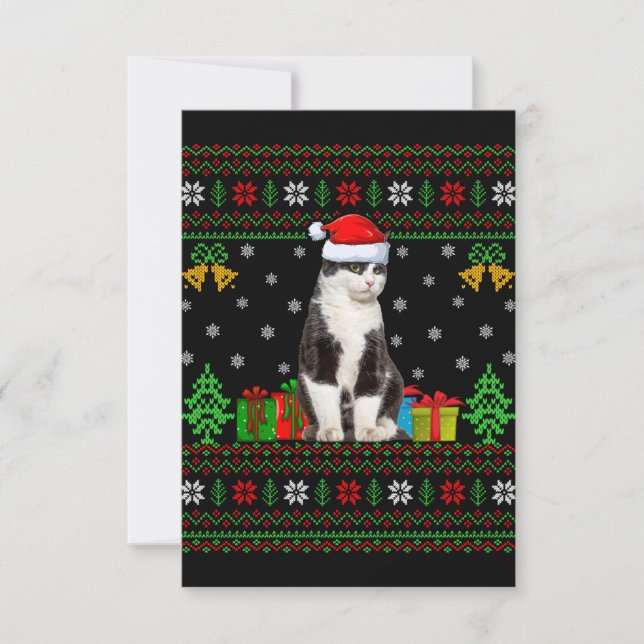Cartão De Agradecimento Papais noeis de Natal Feio de Gato (Frente)