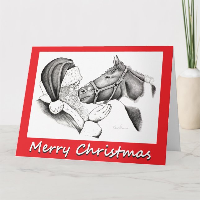 Cartão De Agradecimento Papais noeis e Cavalos para o Natal (Frente)