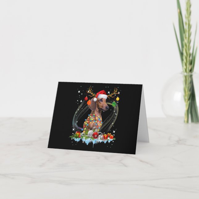 Cartão De Agradecimento Papais noeis Engraçados Dachshund Reindeer Natal C (Frente)