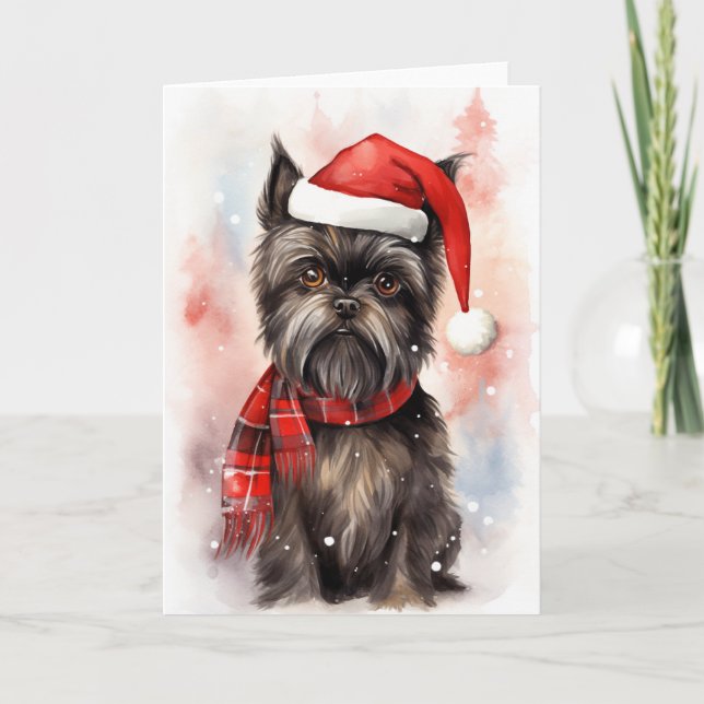 Cartão De Agradecimento Papais noeis - Folhas Festivas Affenpinscher Cacho (Frente)