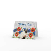 Papas Vermelhas e Azuis com Gato Siamês