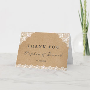 Cartão De Agradecimento Papel de artesanato de renda vintage casamento OBR