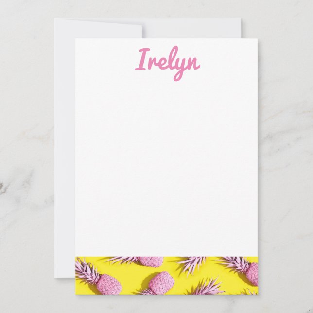 Cartão De Agradecimento Papel de carta de abacaxi rosa e amarelo (Frente)