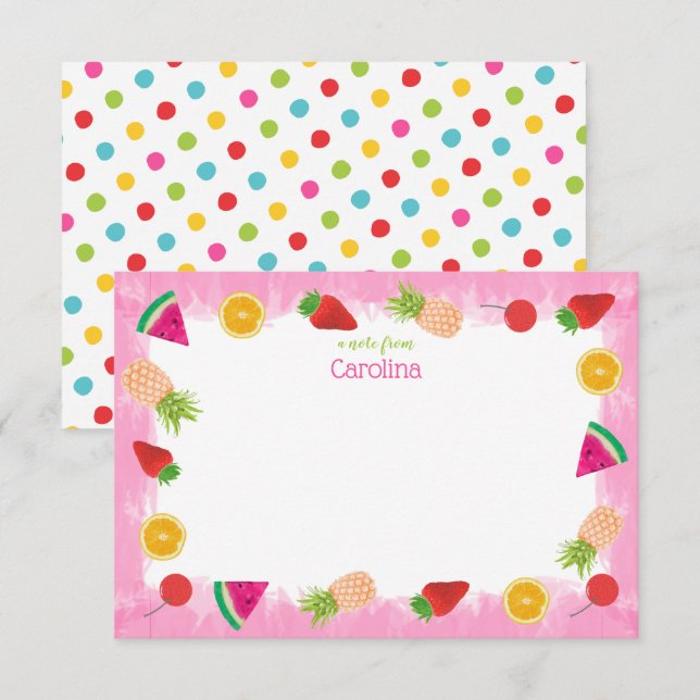 Cartão De Agradecimento Papel de Carta para Frutas e Pontos de Aquarela (Frente/Verso)