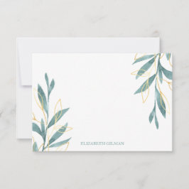 Cartão De Agradecimento Papel de Carta Personalizado Floral Verde Dourado