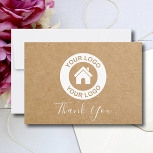 Cartão De Agradecimento Papel Kraft Simples Logotipo Personalizado de Negó