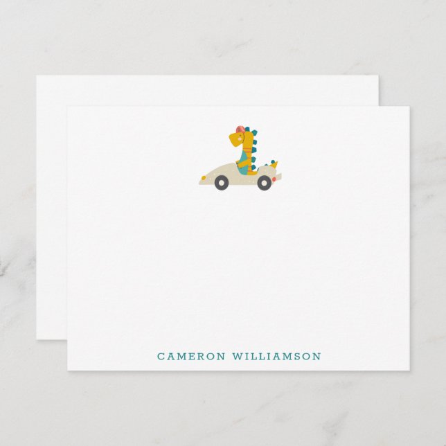 Cartão De Agradecimento Papel Personalizado de Carro de Corrida de Dinossa (Frente/Verso)