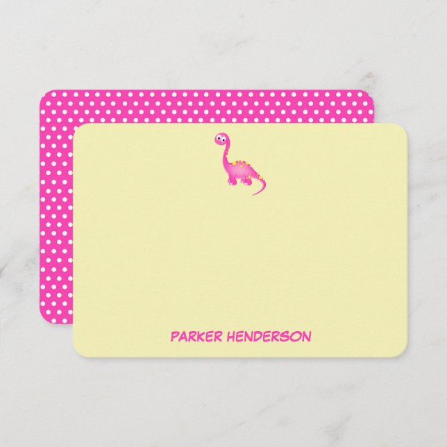 Cartão De Agradecimento Papel Personalizado Dinossauro Rosa Dinossauro (Frente/Verso)