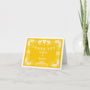 Cartão De Agradecimento Papel picado amor pássaros casamento amarelo Obrig