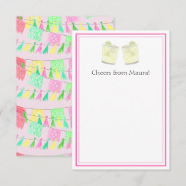 Cartão De Agradecimento Papel Picado Personalizado com Borlas Rosa Verde F