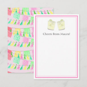 Cartão De Agradecimento Papel Picado Personalizado com Borlas Rosa Verde F