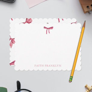 Cartão De Agradecimento Papelaria de Bebê Aquarela com Laço Rosa Personali