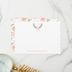 Cartão De Agradecimento Papelaria de Bebê com Laço Floral Aquarela Persona