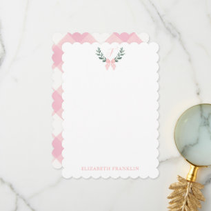 Cartão De Agradecimento Papelaria de Bebê Xadrez com Laço Aquarela Persona