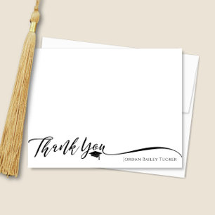 Cartão De Agradecimento Papelaria de Graduação Elegante em Preto e Branco