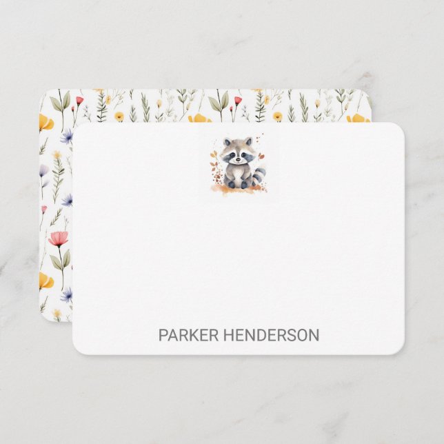 Cartão De Agradecimento Papelaria Infantil de Guaxinim Bebê em Aquarela Fo (Frente/Verso)