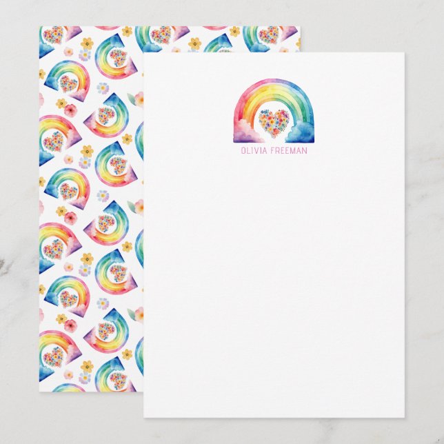 Cartão De Agradecimento Papelaria Personalizada Arco-íris Aquarela (Frente/Verso)