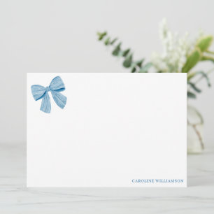 Cartão De Agradecimento Papelaria Personalizada com Laço Azul Coquette Nom