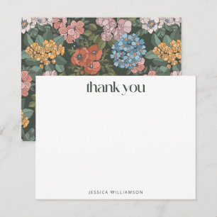 Cartão De Agradecimento Papelaria Personalizada Flor de Boho Verde Floral