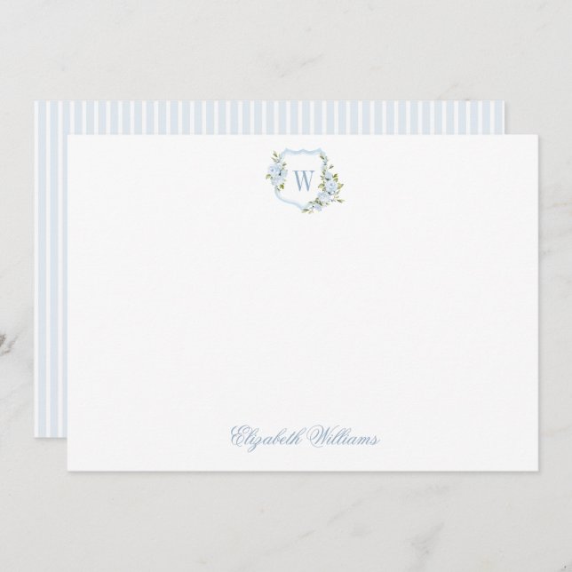 Cartão De Agradecimento Papelaria Pessoal de Bebê com Crista Floral Azul (Frente/Verso)