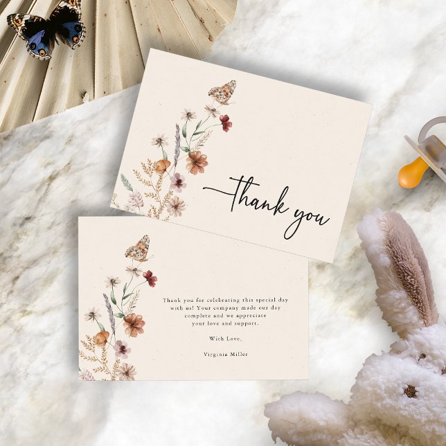 Cartão de Agradecimento para Chá de Bebê Boho (Boho Baby Shower Thank You Card with Butterfly by Painted Paperie
)