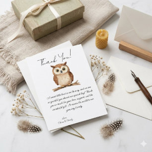 Cartão de Agradecimento para Chá de Bebê Boho Owl