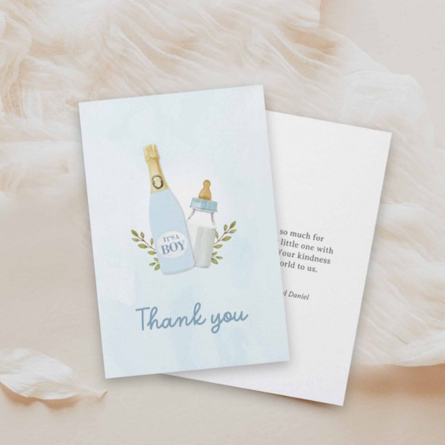 Cartão de agradecimento para chá de bebê Boy Poppi (Blue Poppin' Bottles Boy Baby Shower Thank you card)
