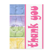 Cartão de agradecimento para chá de bebê colorido