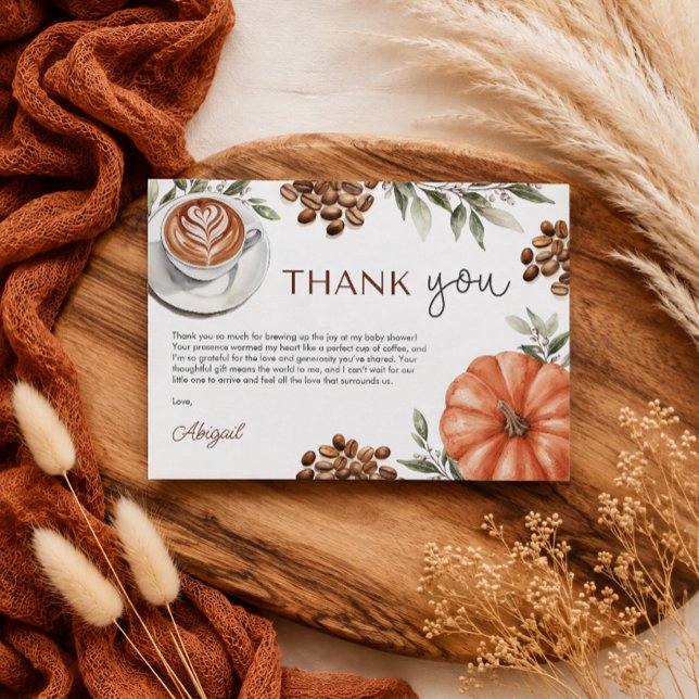 Cartão de Agradecimento para Chá de Bebê com Café  (Pumpkin Spice Coffee Baby Shower Thank You Card)