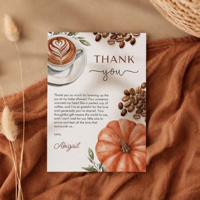 Cartão de Agradecimento para Chá de Bebê com Café  (Pumpkin Spice Coffee Baby Shower Thank You Card)