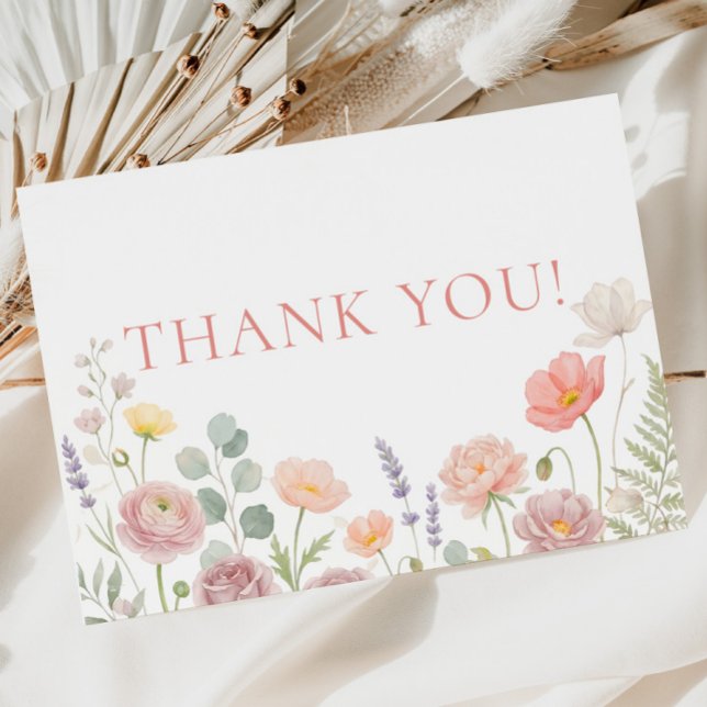 Cartão de Agradecimento para Chá de Bebê de Flores (Wildflowers Baby Shower Thank You Card)