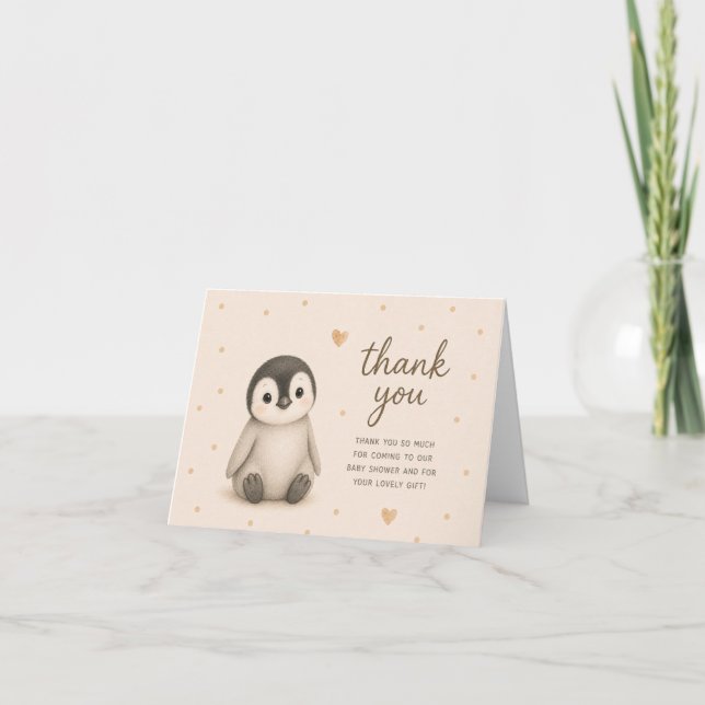 Cartão de Agradecimento para Chá de Bebê do Pingui (Frente)